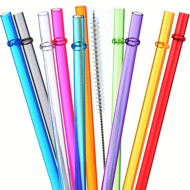 Rainbow Plastic Straws Reusable Long Straws w/ Cleaning Brush for Tumblers