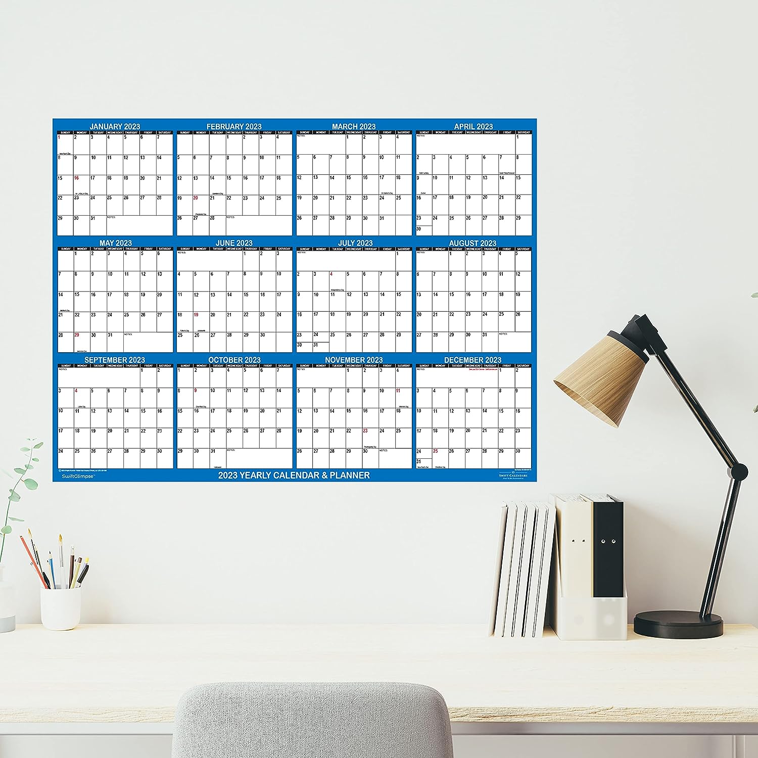 2pcs Dry Erase Wall Calendar 12 Month Annual Yearly Planner Reversible Navy