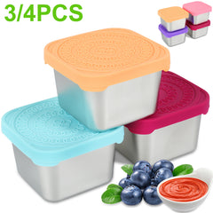 4pcs Stainless Steel Snack Containers with Silicone Lids Leakproof