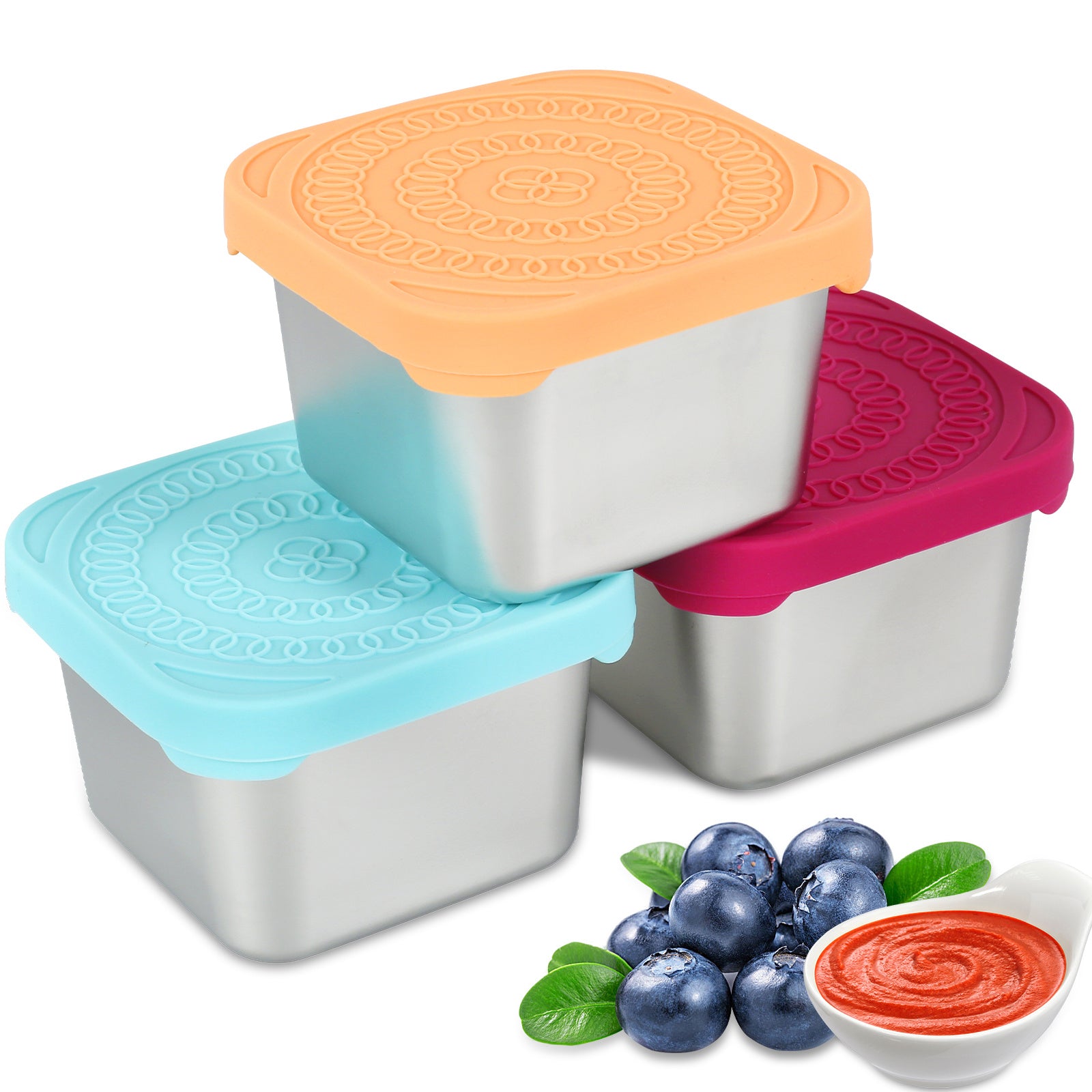 4pcs Stainless Steel Snack Containers with Silicone Lids Leakproof