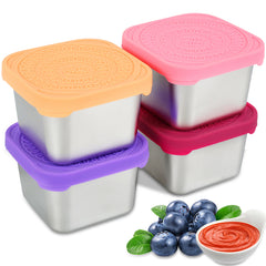 4pcs Stainless Steel Snack Containers with Silicone Lids Leakproof