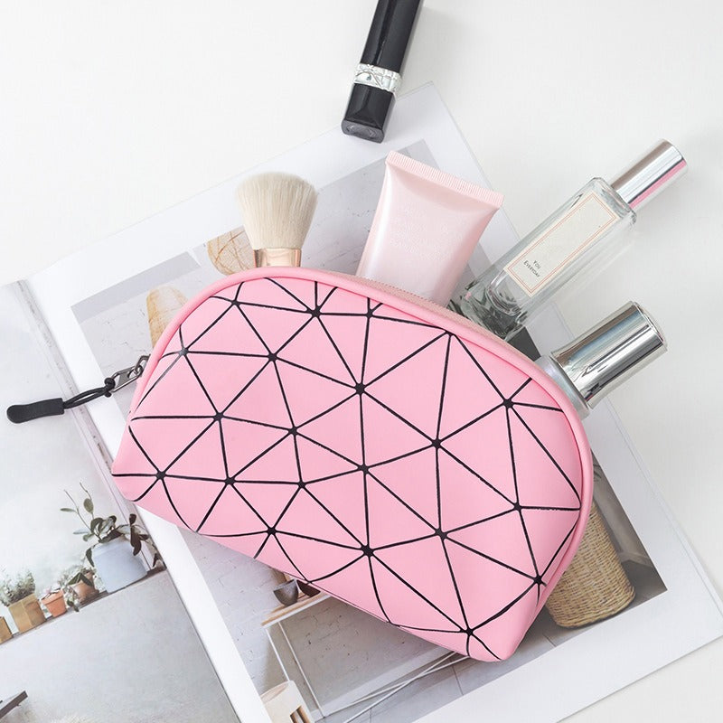 PU Geometric Pattern Makeup Bag For Women Travel Toiletries Storage