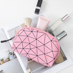 PU Geometric Pattern Makeup Bag For Women Travel Toiletries Storage