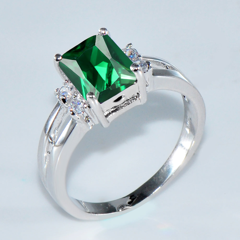 Green Stone CZ Engagement Ring Vintage Wedding Ring
