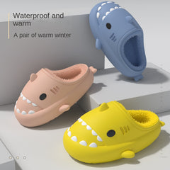 Cartoon Shark Fleece House Shoes For Boys Non Slip Soft Indoor Shoes