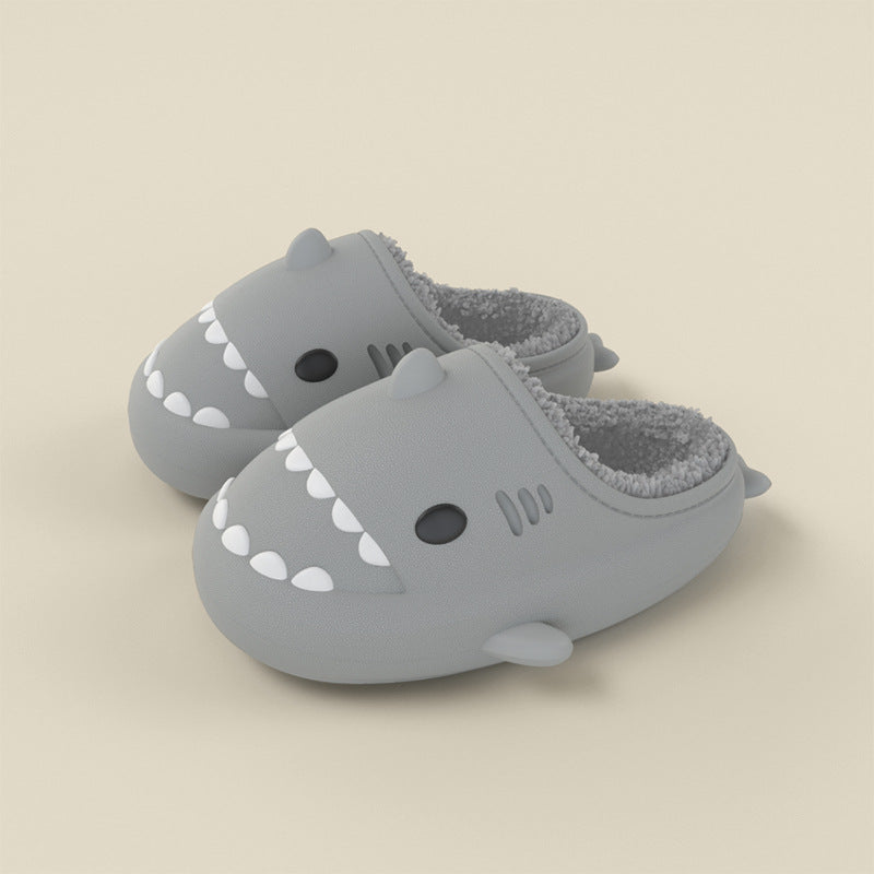 Cartoon Shark Fleece House Shoes For Boys Non Slip Soft Indoor Shoes
