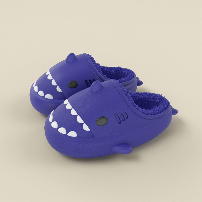 Cartoon Shark Fleece House Shoes For Boys Non Slip Soft Indoor Shoes