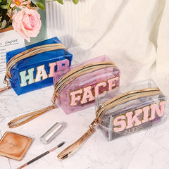 Preppy Patch Small Toiletry Bag PVC Waterproof Makeup Cosmetic Bag