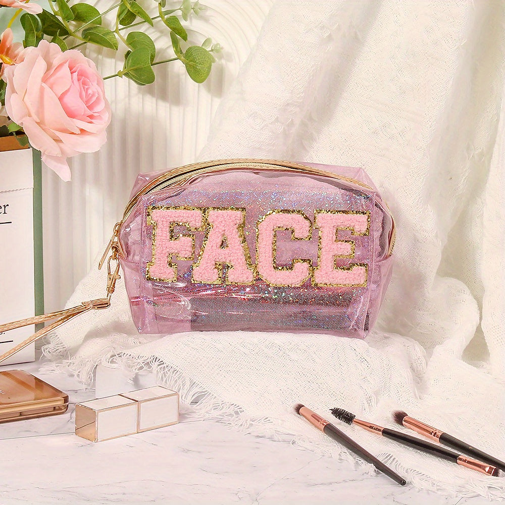 Preppy Patch Small Toiletry Bag PVC Waterproof Makeup Cosmetic Bag