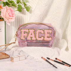 Preppy Patch Small Toiletry Bag PVC Waterproof Makeup Cosmetic Bag