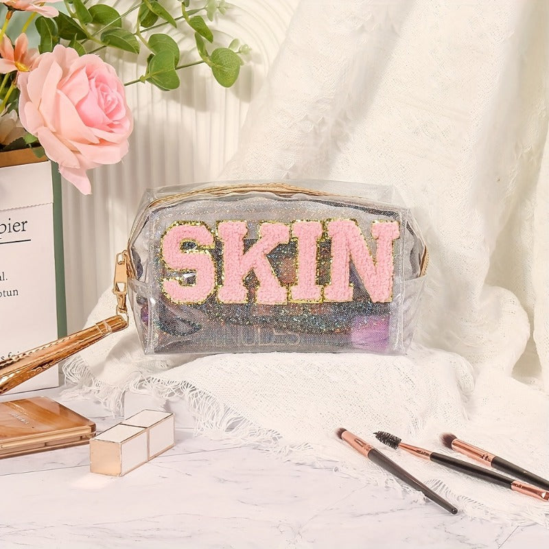 Preppy Patch Small Toiletry Bag PVC Waterproof Makeup Cosmetic Bag
