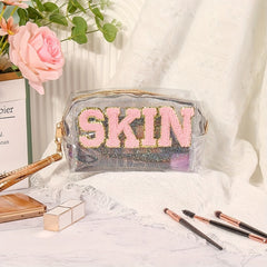 Preppy Patch Small Toiletry Bag PVC Waterproof Makeup Cosmetic Bag
