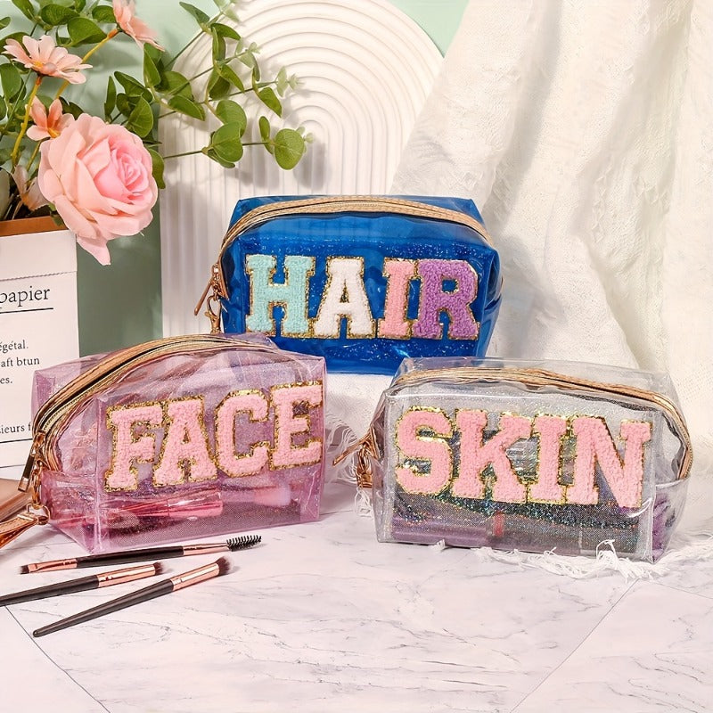 Preppy Patch Small Toiletry Bag PVC Waterproof Makeup Cosmetic Bag