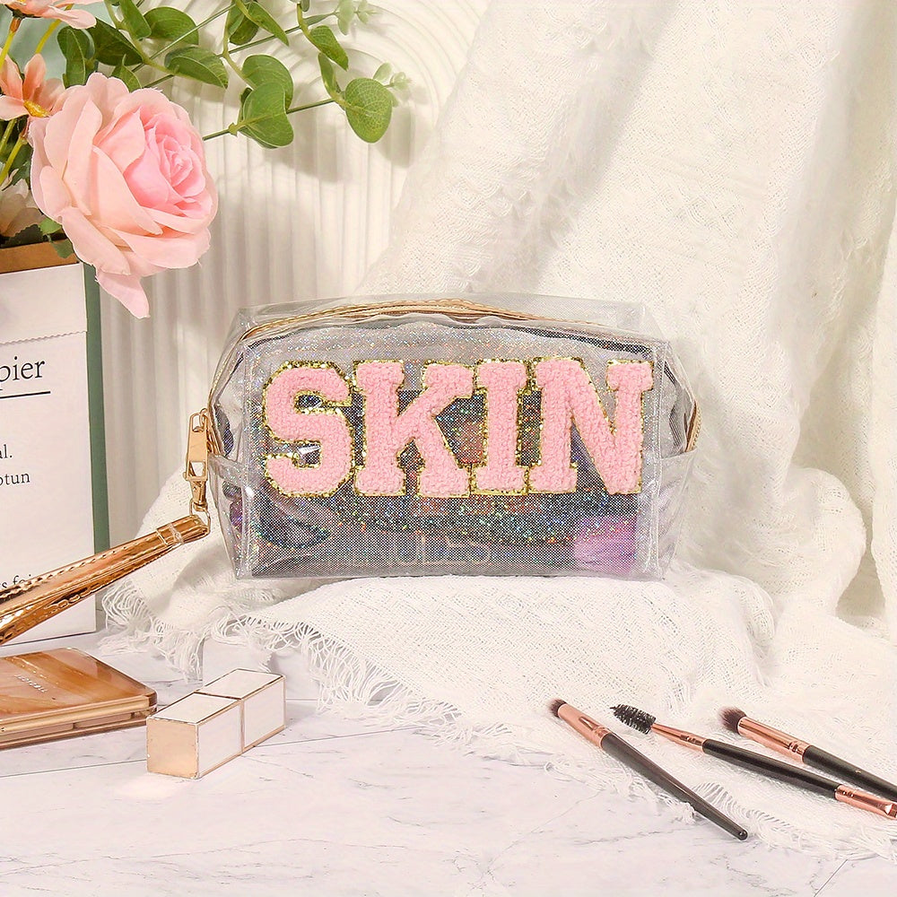 Preppy Patch Small Toiletry Bag PVC Waterproof Makeup Cosmetic Bag
