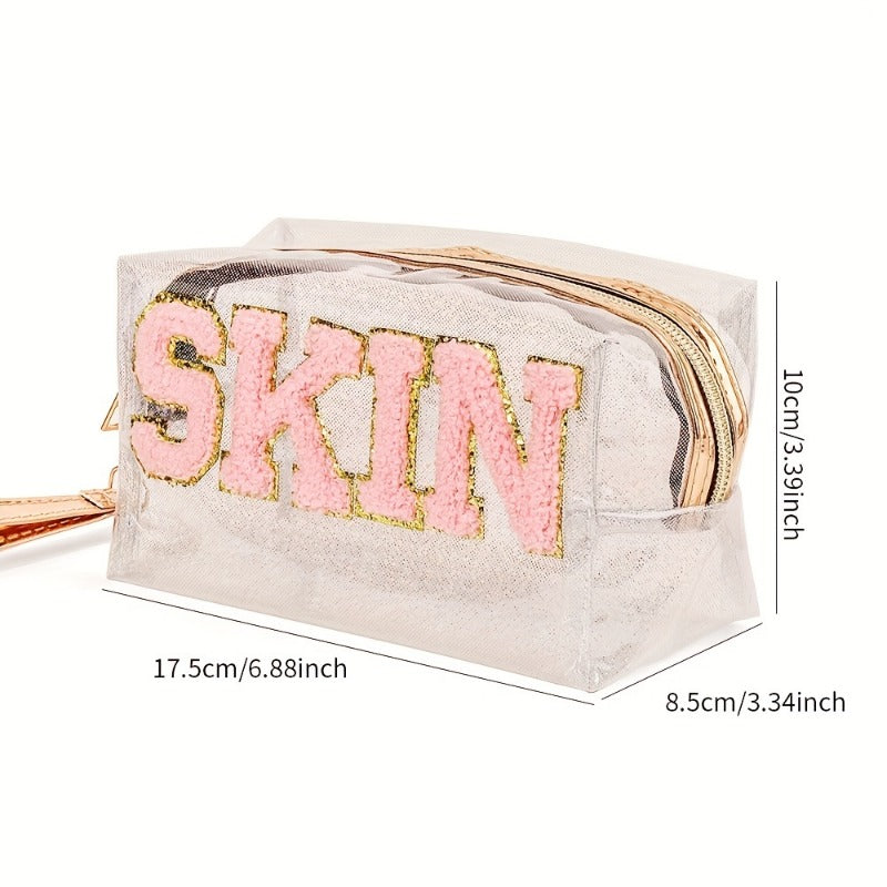 Preppy Patch Small Toiletry Bag PVC Waterproof Makeup Cosmetic Bag