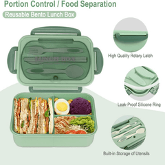 Leakproof Bento Box 1000 ML Square Lunch Box with Tableware