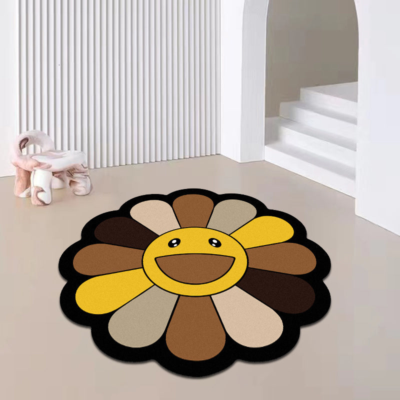 1100g Smiley Flower Pattern Rug Colorful Sunflower Floor Mat
