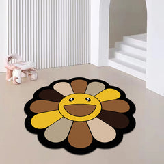 1100g Smiley Flower Pattern Rug Colorful Sunflower Floor Mat