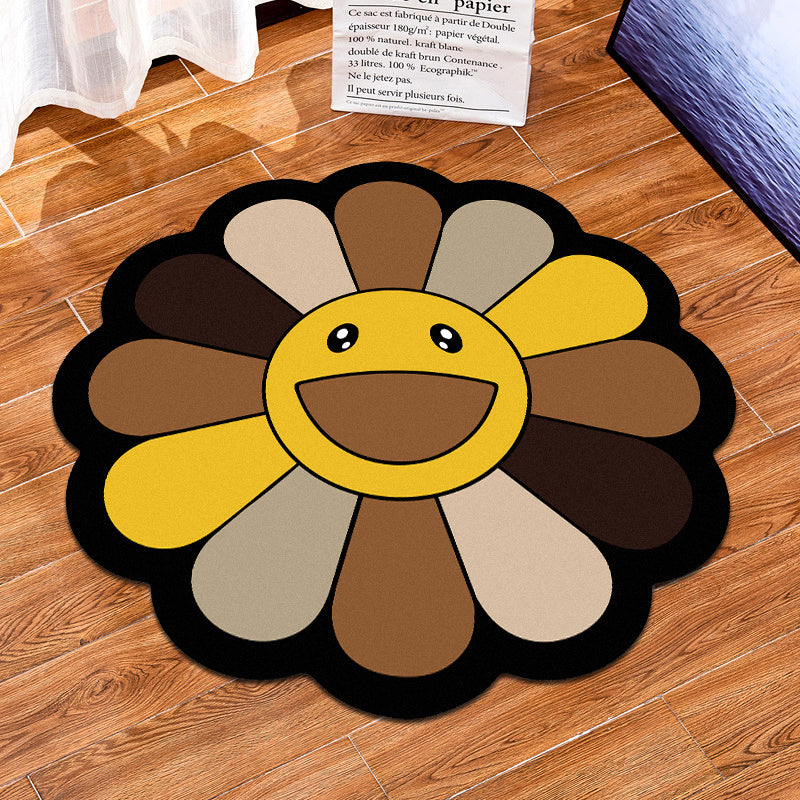 1100g Smiley Flower Pattern Rug Colorful Sunflower Floor Mat