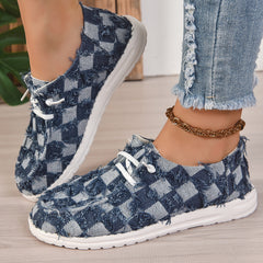 Women's Plaid Raw Trim Casual Sneakers Lace-up Flats