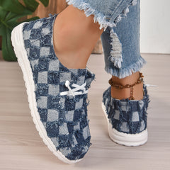 Women's Plaid Raw Trim Casual Sneakers Lace-up Flats