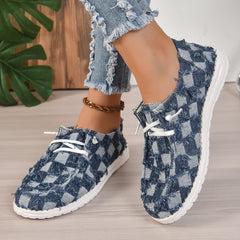 Women's Plaid Raw Trim Casual Sneakers Lace-up Flats
