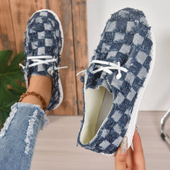 Women's Plaid Raw Trim Casual Sneakers Lace-up Flats