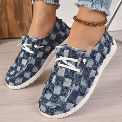 Women's Plaid Raw Trim Casual Sneakers Lace-up Flats