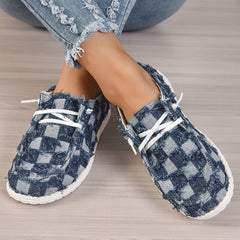 Women's Plaid Raw Trim Casual Sneakers Lace-up Flats