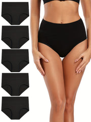 5 Pack Plus Size Panties Set Womens Plus Solid High Waisted Briefs Set
