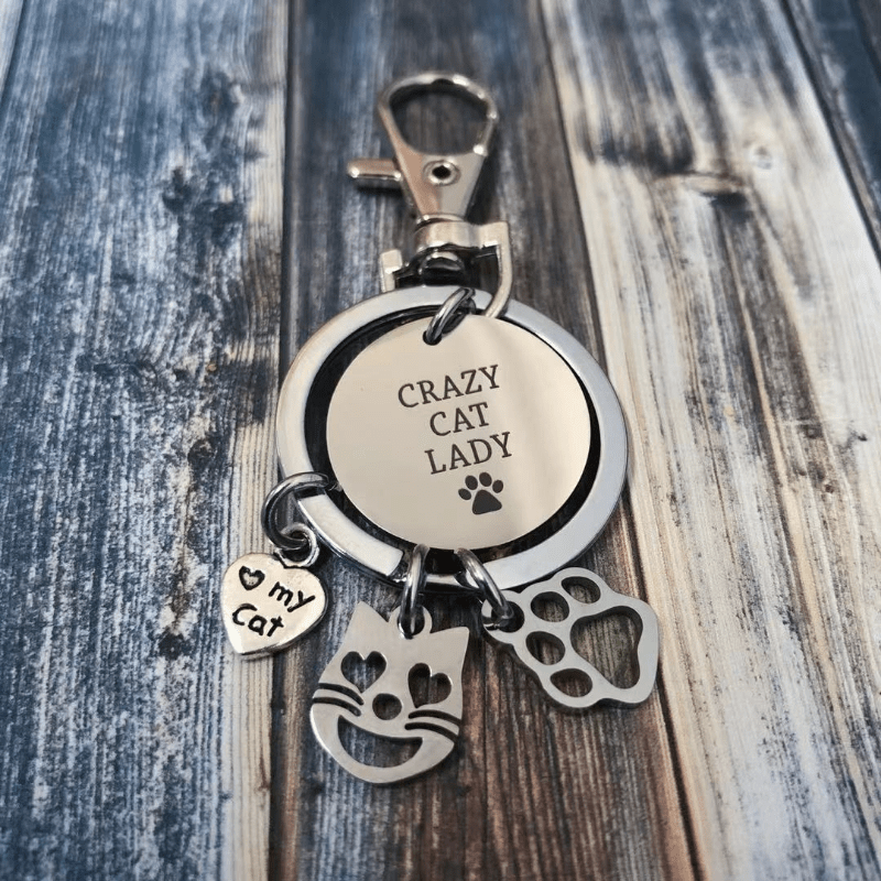 Cute Kitty Paw Charm Key Chain Stainless Steel Keychain Bag Pendant