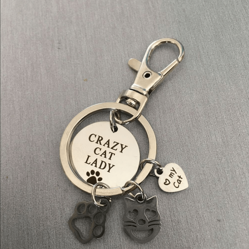 Cute Kitty Paw Charm Key Chain Stainless Steel Keychain Bag Pendant