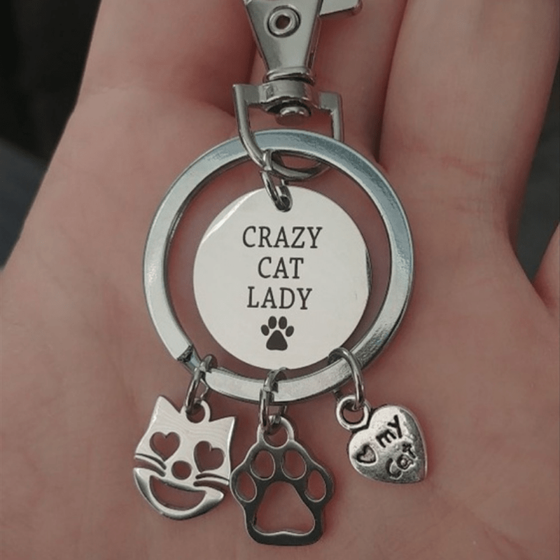 Cute Kitty Paw Charm Key Chain Stainless Steel Keychain Bag Pendant