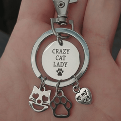 Cute Kitty Paw Charm Key Chain Stainless Steel Keychain Bag Pendant