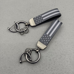 Flag Printed Key Chain PU Leather Key Ring Gift