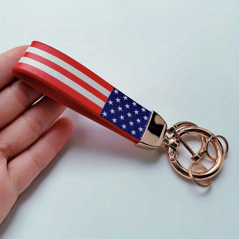 Flag Printed Key Chain PU Leather Key Ring Gift