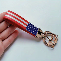 Flag Printed Key Chain PU Leather Key Ring Gift