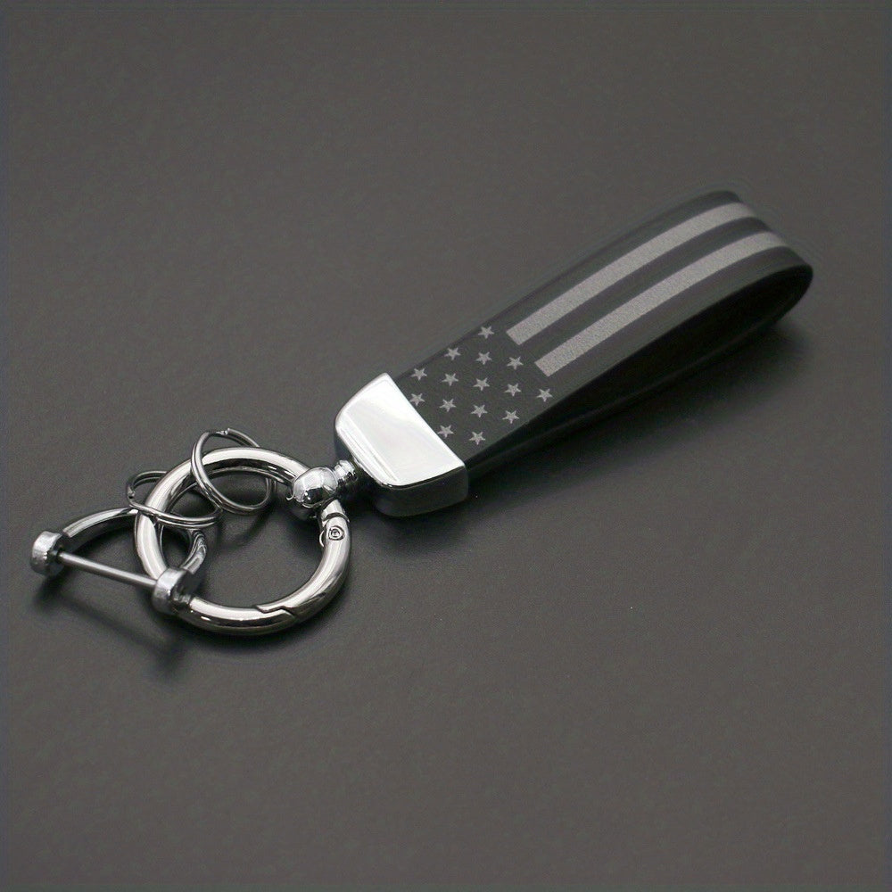 Flag Printed Key Chain PU Leather Key Ring Gift