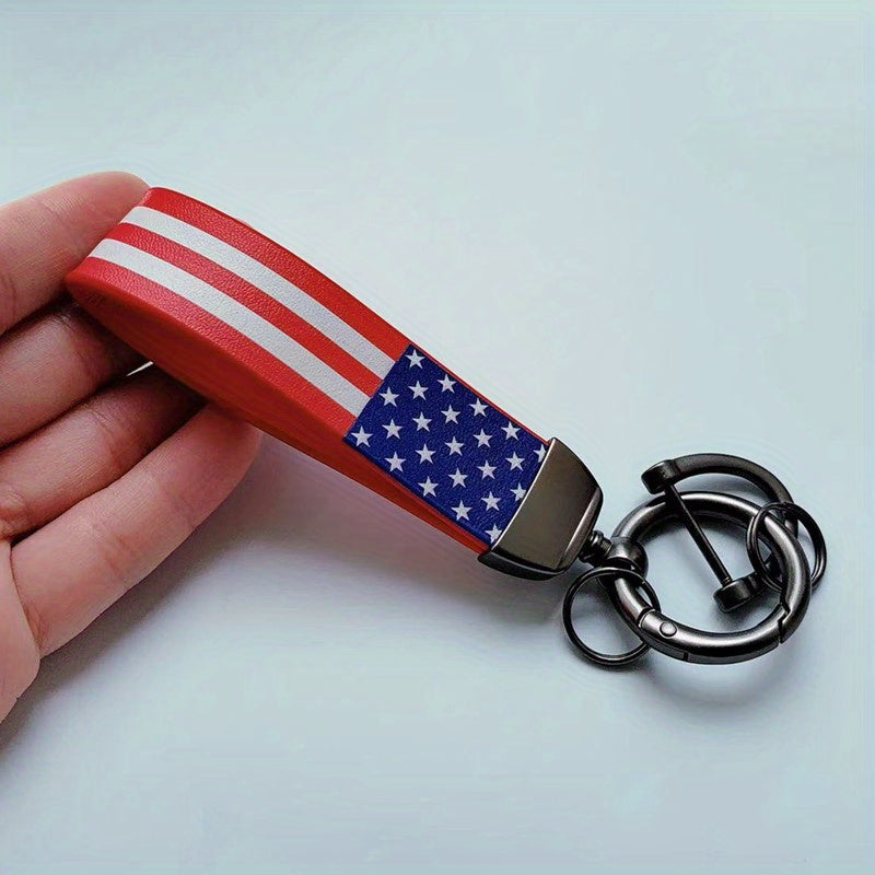 Flag Printed Key Chain PU Leather Key Ring Gift