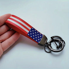 Flag Printed Key Chain PU Leather Key Ring Gift