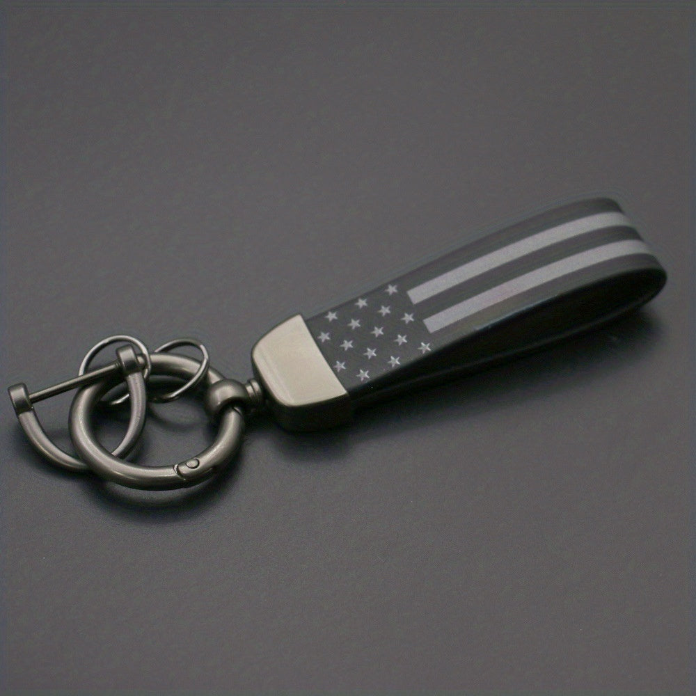 Flag Printed Key Chain PU Leather Key Ring Gift