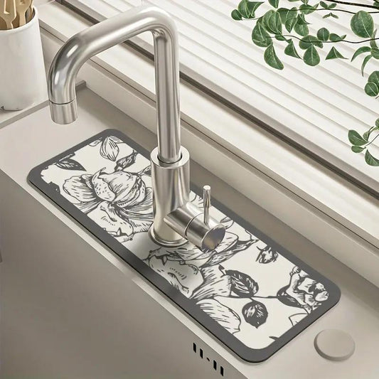 Sink Faucet Drain Mat - Anti slip & Anti mold, Cuttable Rubbing Mat