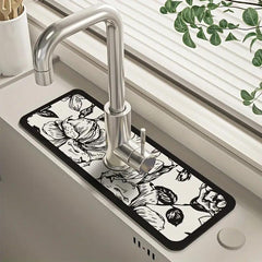 Sink Faucet Drain Mat - Anti slip & Anti mold, Cuttable Rubbing Mat