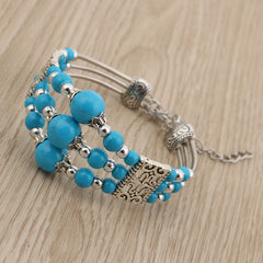 Boho Style Beaded Wide Bangle Turquoise Bracelet