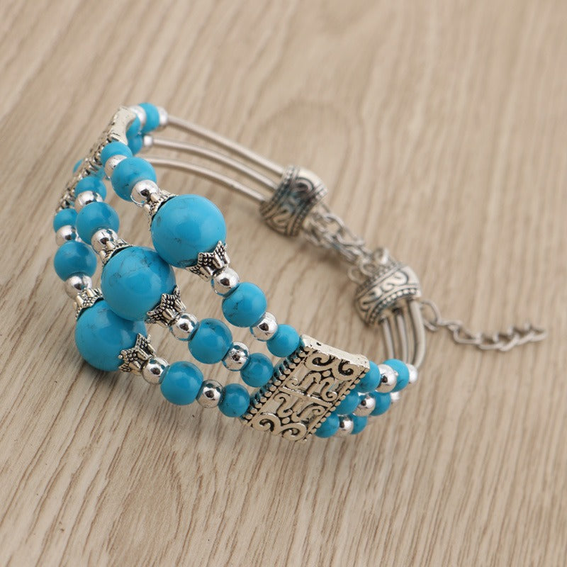 Boho Style Beaded Wide Bangle Turquoise Bracelet