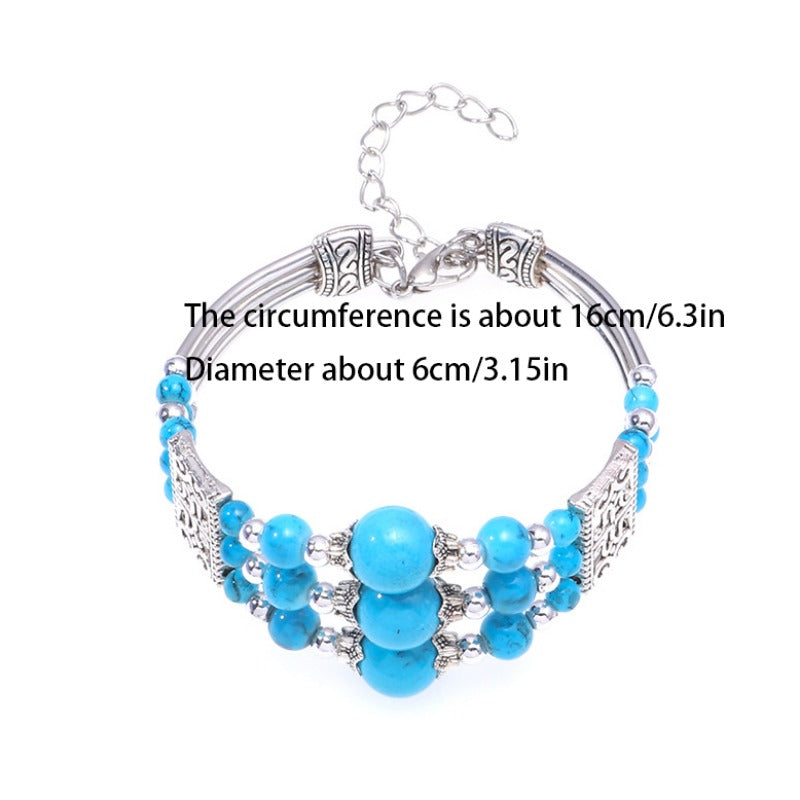 Boho Style Beaded Wide Bangle Turquoise Bracelet