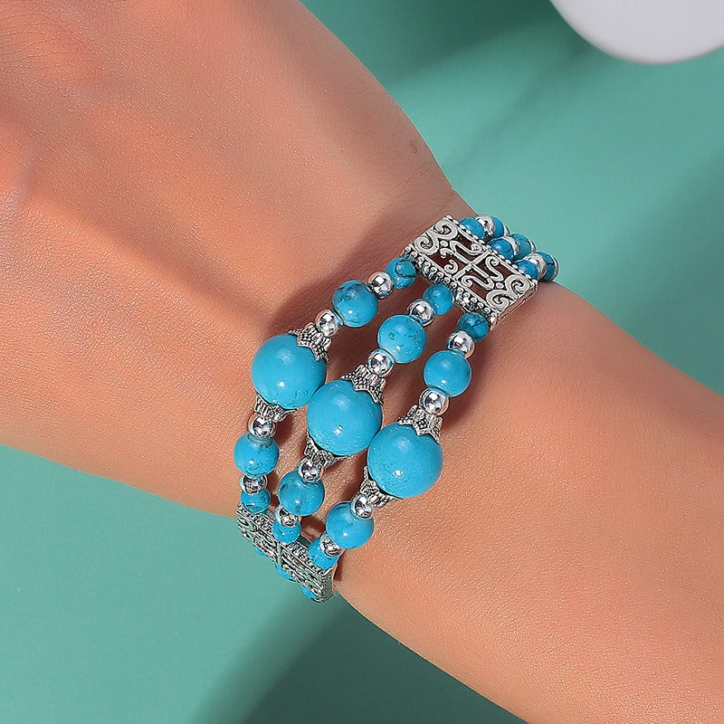 Boho Style Beaded Wide Bangle Turquoise Bracelet