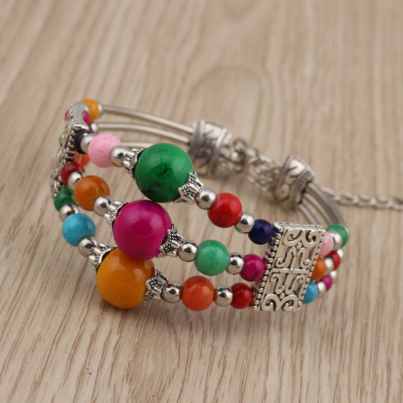 Boho Style Beaded Wide Bangle Turquoise Bracelet