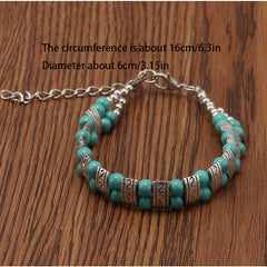 Boho Double Row Turquoise Beaded Silvery Bracelet