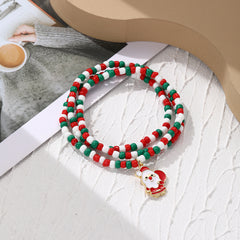 Christmas Jewelry Santa Claus Crystal Pendant Pearl Bracelet